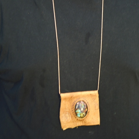 Manassa Turquoise Cabochon Genuine Leather Pendant - Picture 2 of 5